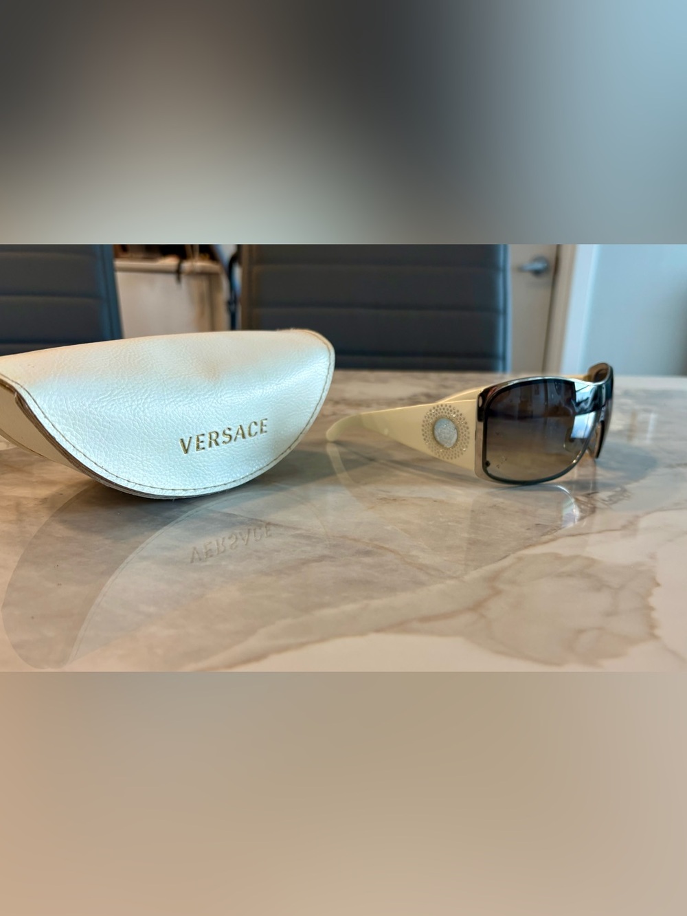 Versace Women's Cream Frame Sunglasses with Gold Logo Detail